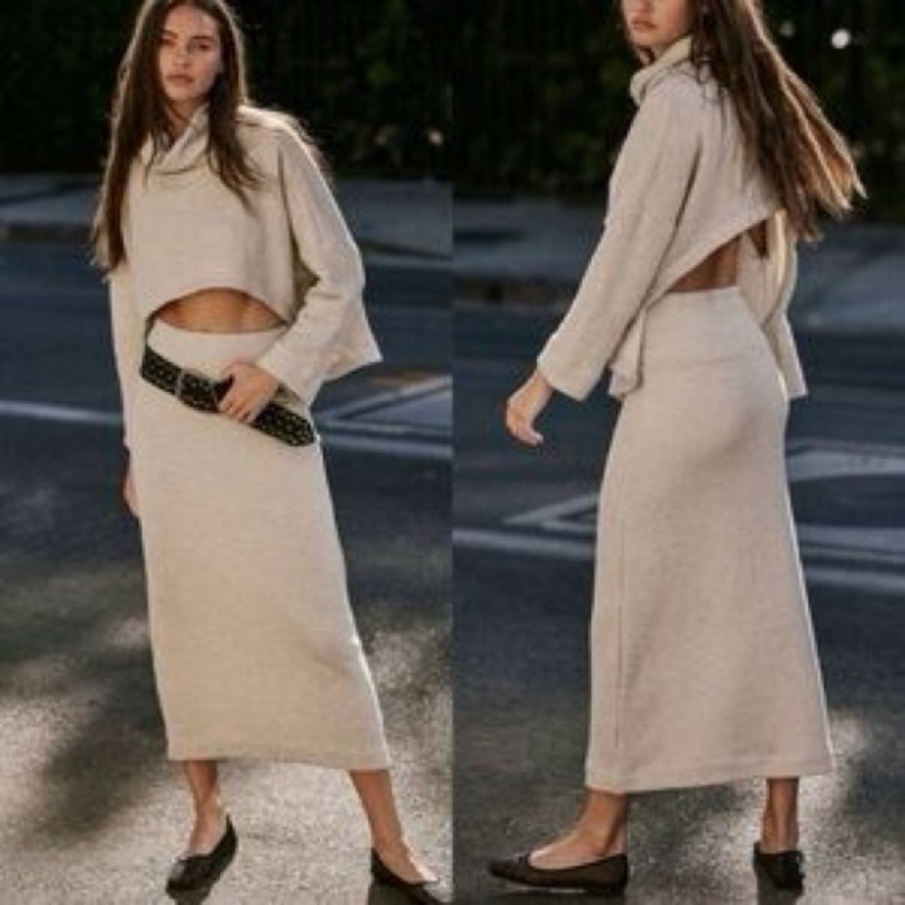LMT: Free People Milley Co-Ord Open Back Pink Sweater and Skirt Set - Picture 7 of 16